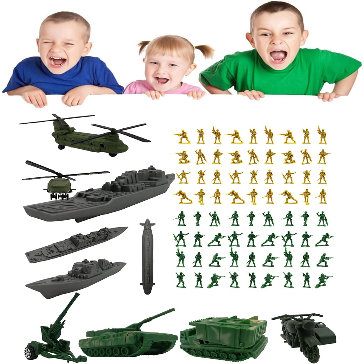Army Men Playset Military Weapons Accessories 82 Pack Toy Soldier Action Figures for Toddlers Ages 6 7 8 9 Years Boys Girls Kids Children