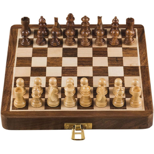 Rusticity Wooden Foldable Magnetic Chess Set Handmade (18cm )