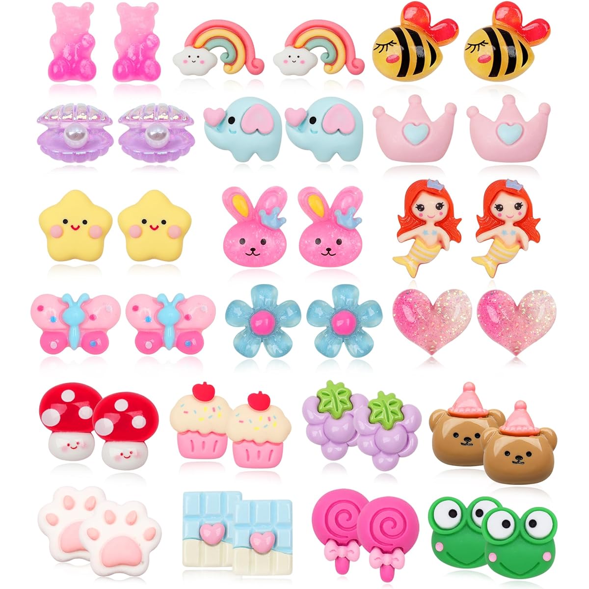 20 Pairs Clip-on Earrings for Kids, Hypoallergenic Clip-on Earrings, Cute Rainbow Butterfly Fly Dark Clip Earrings, Little Girls Jewelry, Zinc, No Gemstones