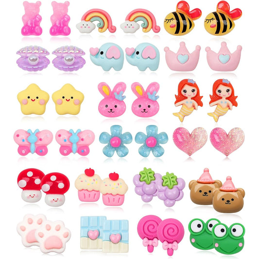 20 Pairs Clip-on Earrings for Kids, Hypoallergenic Clip-on Earrings, Cute Rainbow Butterfly Fly Dark Clip Earrings, Little Girls Jewelry, Zinc, No Gemstones