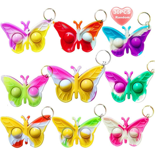 30 Pack Rainbow Bulk Butterfly Mini Pops Fidget Keychains Bubble Gifts for Adults Kids Party Favors Classroom Student Awards