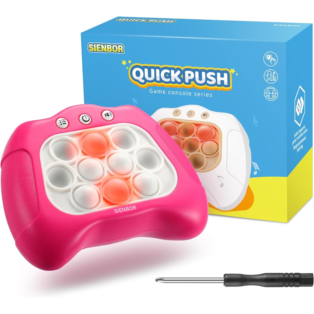 SIENBOR Quick Push Game Machine, 4 Modes Game, Toy Game Machine, Exercise Reaction Ability and Improve Concentration, Gift Ideas for Kids & Teen Boys & Girls, Ages 3-12+ (Pink)