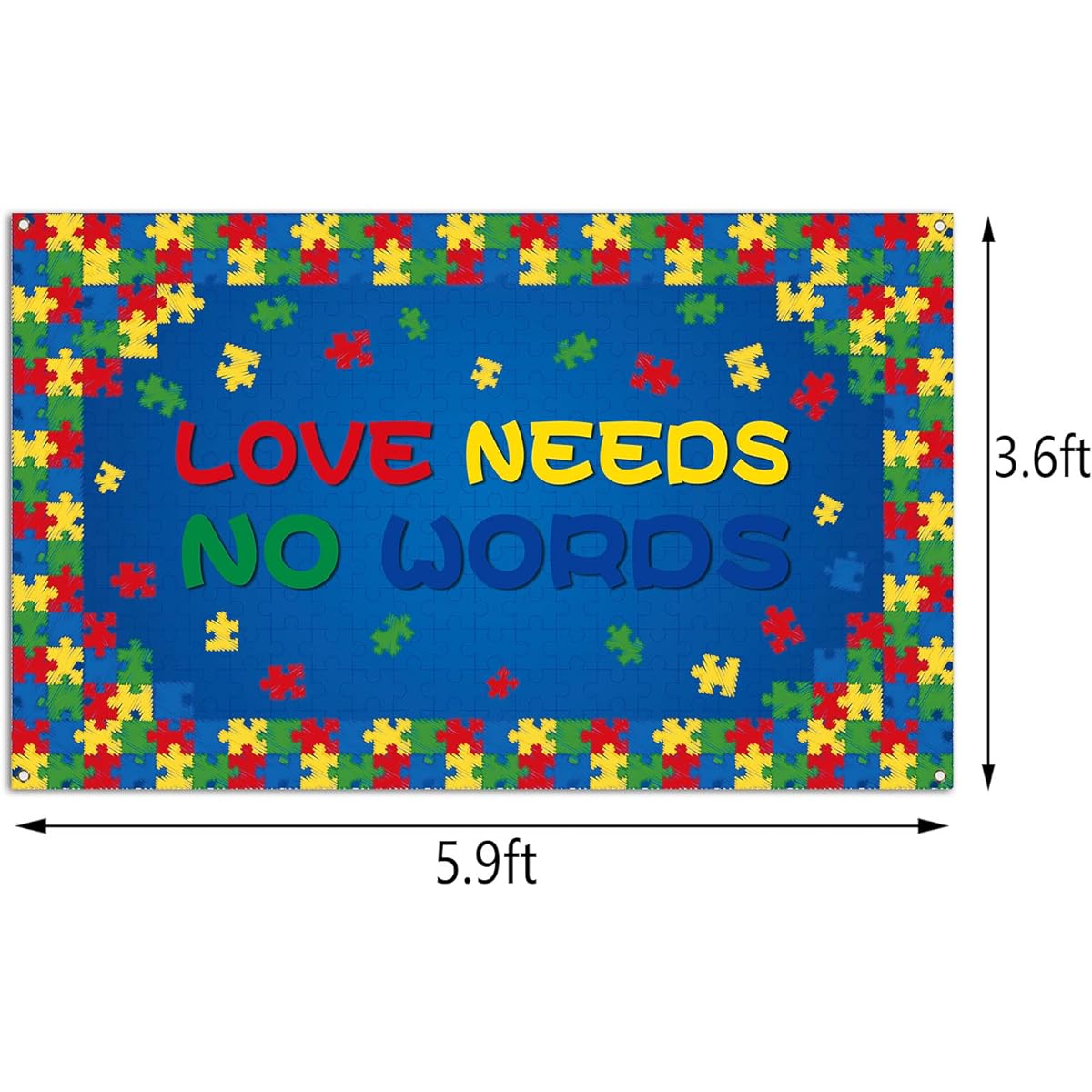 Love Needs No Words Background Banner Autism Awareness Puzzle Pieces April Photo Backdrop Wall Hanging Decor