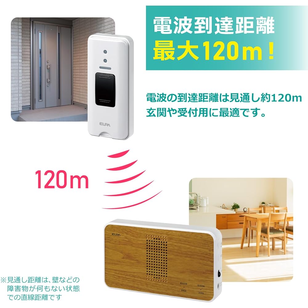 ELPA Wireless Chime Push Button Set Nursing Office Store Wireless No Wiring Required Wood Grain EWS-S5130
