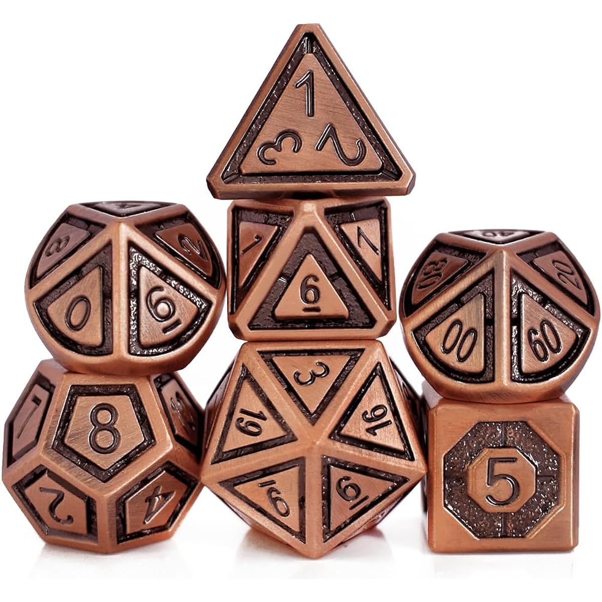 RULE DICE DND Dice Set, Metal Dungeons and Dragons Dice Set with Gift Box for Role Playing Games, 7 Piece Polyhedral D&D Dice Set, Ancient Red Plated