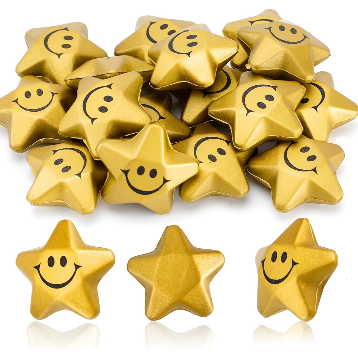 Star Smile Face Stress Relief Balls 36 Pieces Gold 1.6 Inch