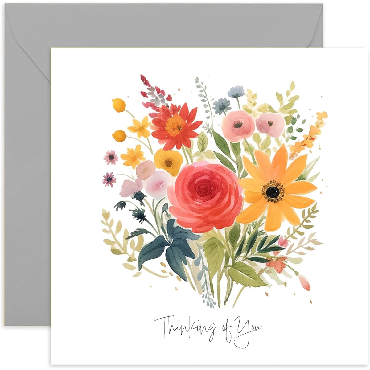 Old English Co. Thinking of You Flower Greeting Card for Friends and Family - Heartfelt Condolences Prairie Flower Card for Women - Deepest Sympathy Condolences | Blank Inside Envelope Included