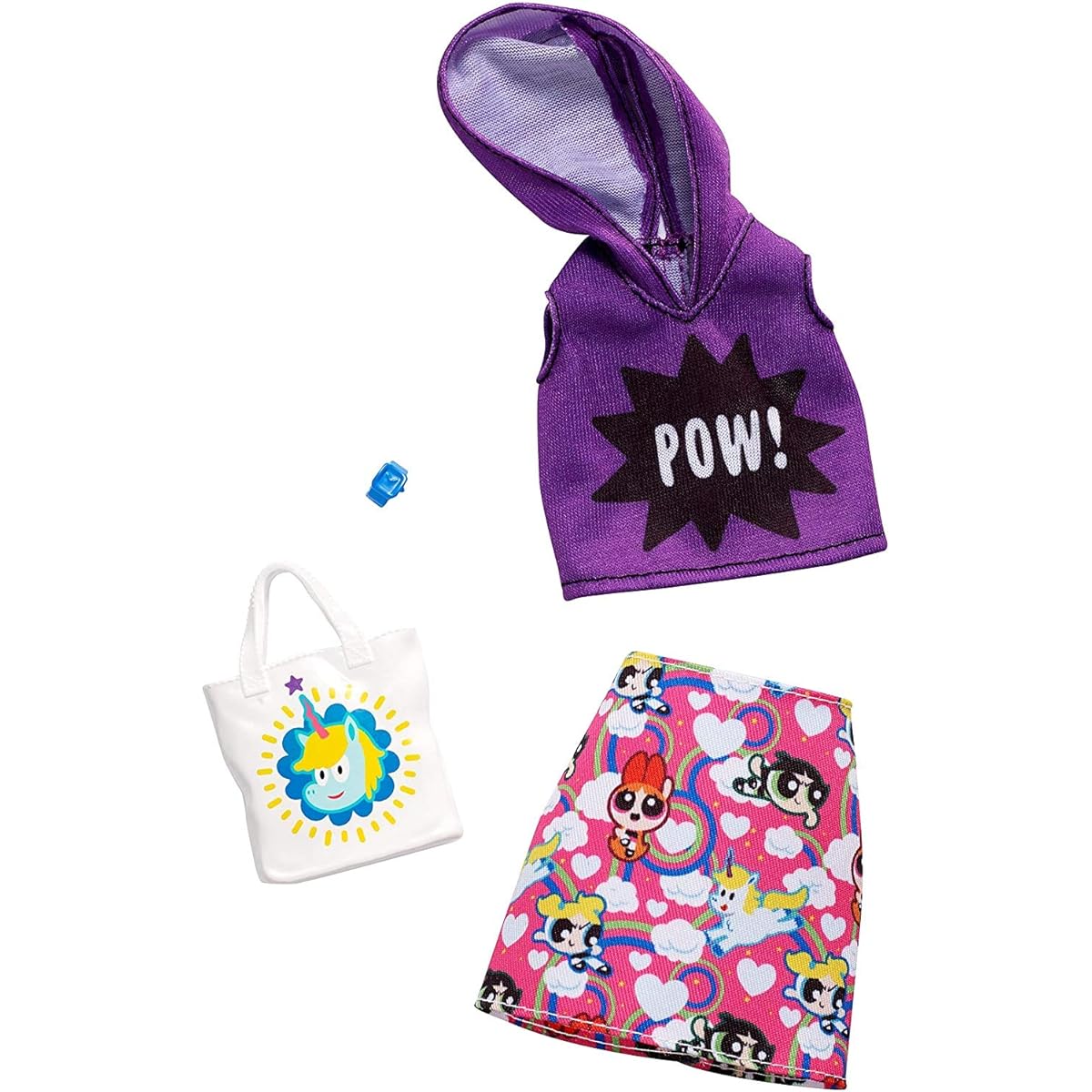 Barbie The Powerpuff Girls Clothes: Purple Pow Hoodie, Character Skirt, Star Purse, Watch