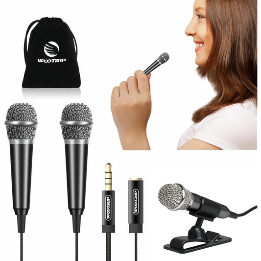 Wootrip [2pcs] Mini Karaoke Microphone Mini Voice Recording Microphone Portable Karaoke Microphone for Singing, Recording, Voice Recording (Black)