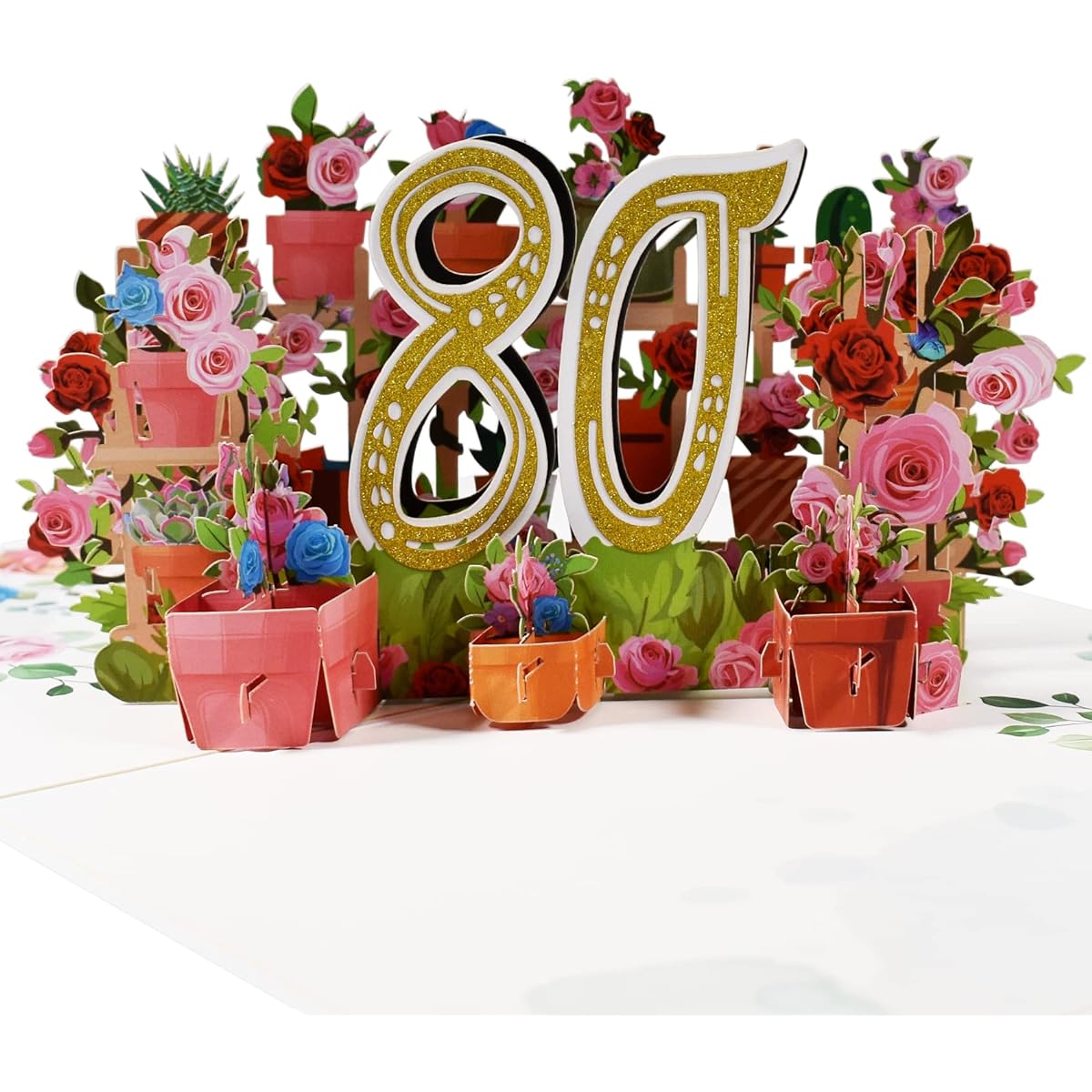 Magic Ants Anniversary Card Birthday Card Wedding Anniversary Card 3D Greeting Card 80th Birthday Card Congratulations Card with Rose Bouquet (80)