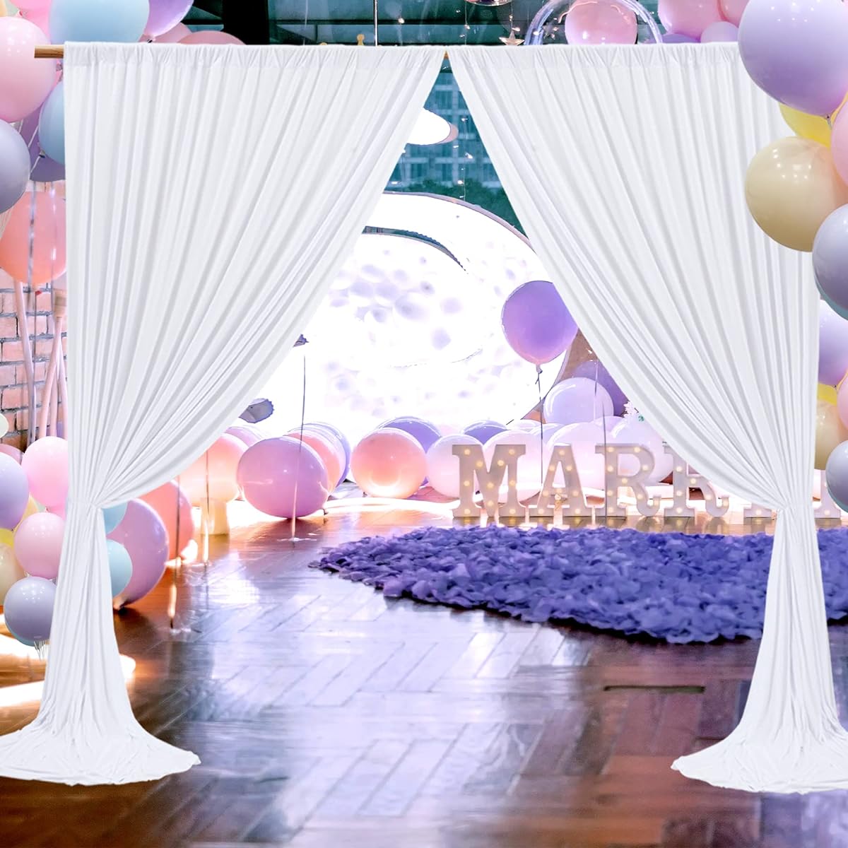 White Backdrop Curtains 2 Panels for Wedding Birthday Party Decoration Photo Props Baby Shower Engagement Graduation Prom Dessert Table Photo Booth Drape 5ft x 10ft