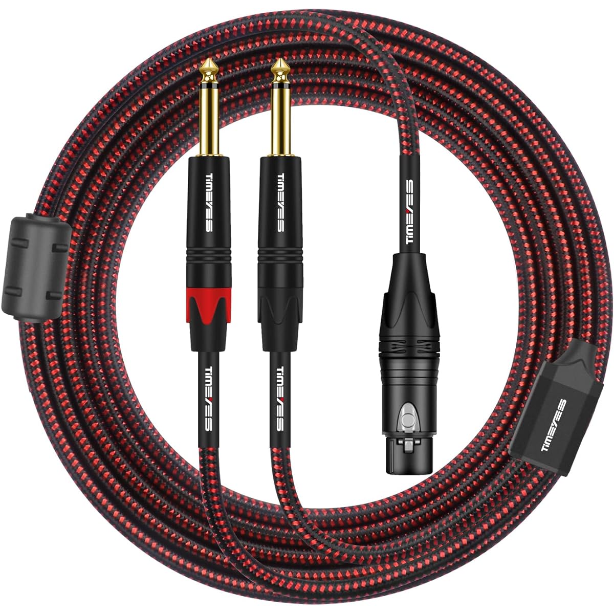TIMEYES 1/4" to XLR Microphone Cable 10ft XLR Female to Dual 6.35mm TS Mono Audio Cable - Dual 1/4" to XLR Mic Y Splitter Cable - XLR to 2 x 6.35mm Unbalanced Breakout Adapter Cord - 3M