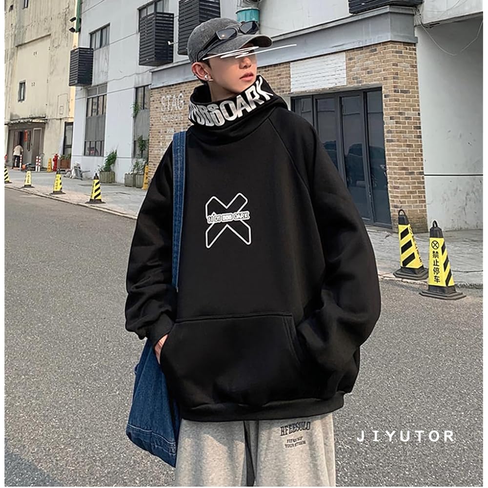 [JIYUTOR] Men's hoodie, brushed lining, long sleeve sweatshirt, oversized, large hood, cold protection, loose style, pullover hoodie, street style, super cool, stole hoodie