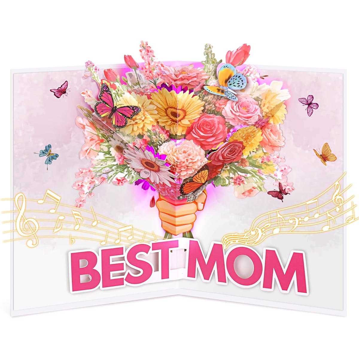 FITMITE Mother's Day Card Light & Music Pop Up Happy Mother's Day Card with Flower Bouquet, Ideal Gift for Mom, Wife, Grandma