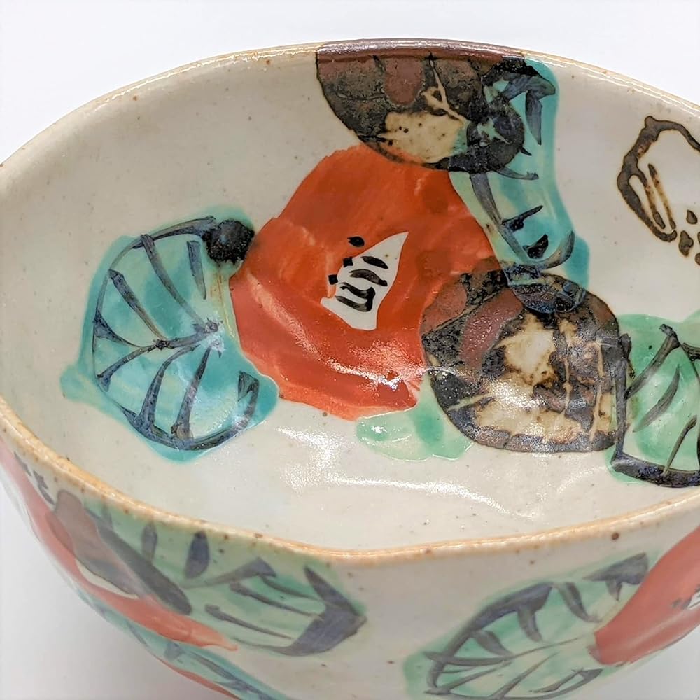 Mino Ware Wada Hitori Rice Bowl 11cm Colored Camellia Made in Japan 105-0041