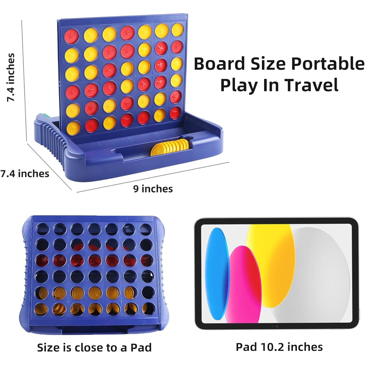 Vikutu 4 Inch Continuous Connection Game Travel Board Game for Kids Adults Win in 4 Rows - Blue 9 x 7.4 Inches