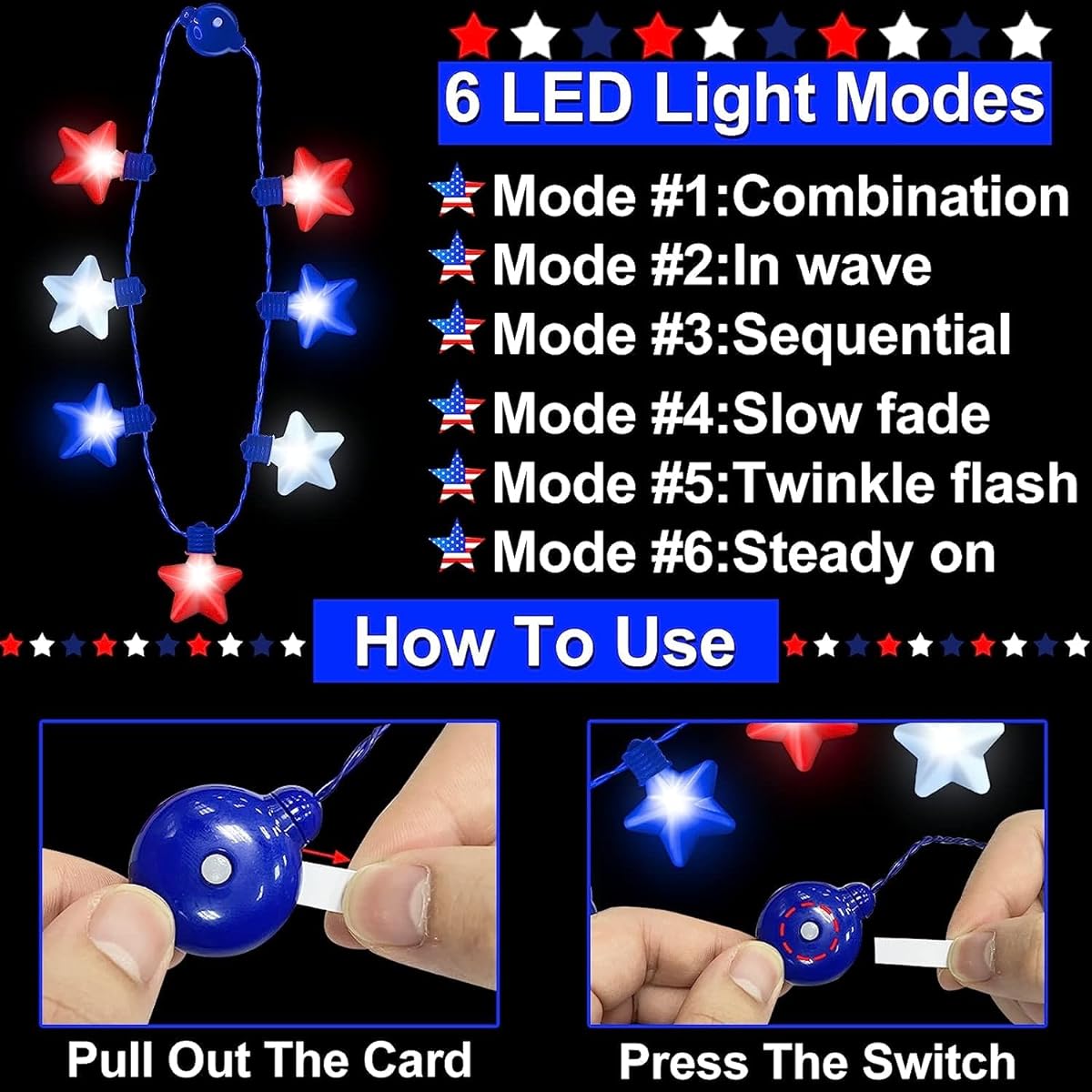 TURNMEON American Flag Star Necklaces Patriotic Party Favors Pack of 6