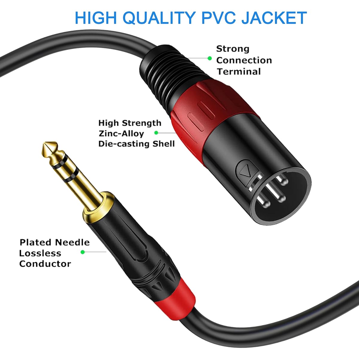 LanSenSu XLR to 1/4 TRS Stereo Adapter XLR Male to 1/4" (6.35mm) Stereo Balanced Microphone Stereo Audio Converter Adapter Cable 2 Pack (6.35mm to XLR Male to 25ft)