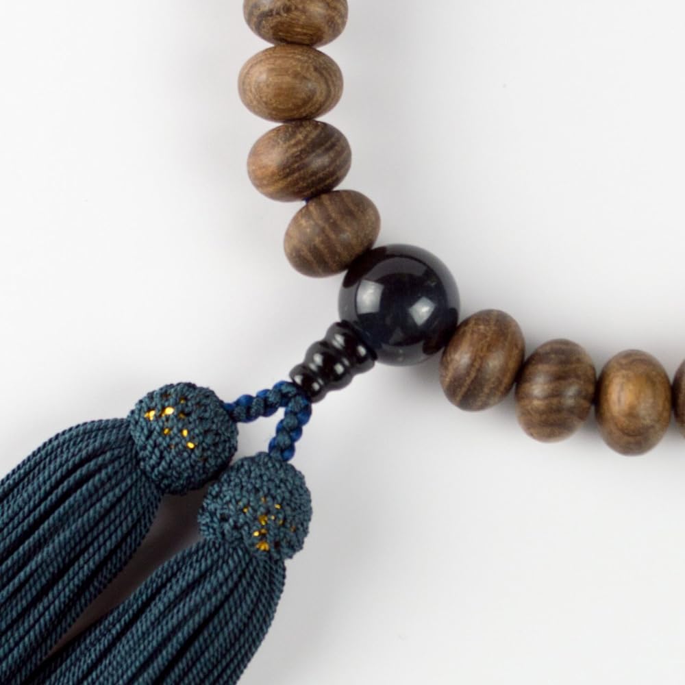 Sato Funeral Enju (blue tiger eye stone finish) 27 tangerine beads Prayer beads for men Can be used by all denominations Made in Kyoto "Comes with a carrying pouch" "Comes with a prayer beads sleep case" "One year prayer beads repair warranty"