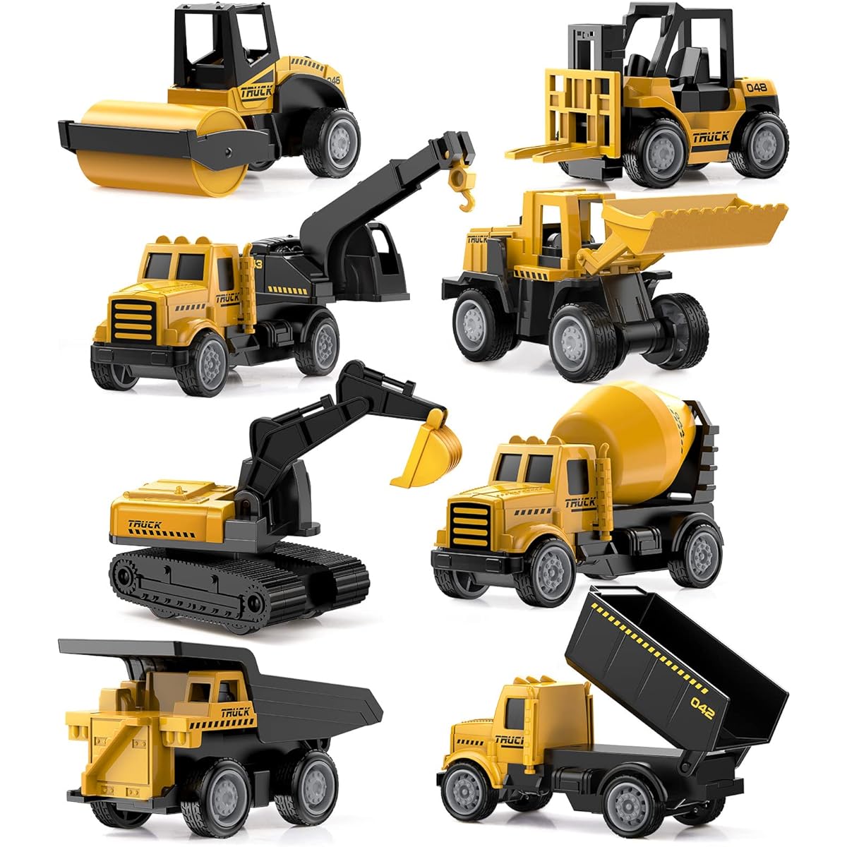 Geyiie Alloy Mini Construction Vehicles Die Cast Mini Construction Truck Toy Heavy Duty Bulldozer Excavator Cement Dump Forklift Toys Outdoor Gifts for Kids Toddlers