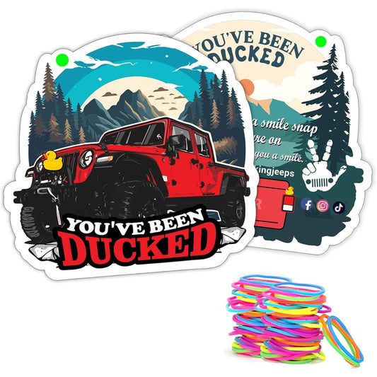 7FD235 Duck Tags, You've Been Ducked Cards, Duck Duck Game Cards, Duck Tags with Holes and Elastic Bands, Red SUV Car Retro Style Design, Pack of 50 7FD235