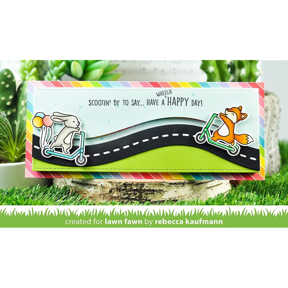 Lawn Fawn Scootin' by 4" x 6" Clear Stamp Set and Coordinating Die Set, 2 Item Bundle (LF2554, LF2555)