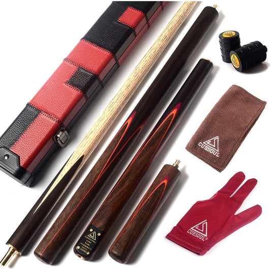 CUESOUL 57" Handcrafted 3/4 Jointed Snooker Cue + Extension Cue + Case