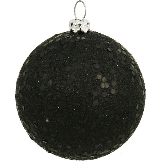 Vickerman Drilled Sequin Ball Decorations, 6 Inch, Black, 4-Pack