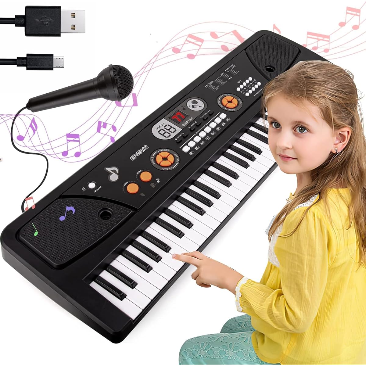 M SANMERSEN Piano for Kids with Microphone, Kids Piano Keyboard for Beginners, Portable Electronic Keyboard with MP3 Function, LED Display, 61 Keys, Musical Piano Toy for 3-12 Years Old Boys Girls