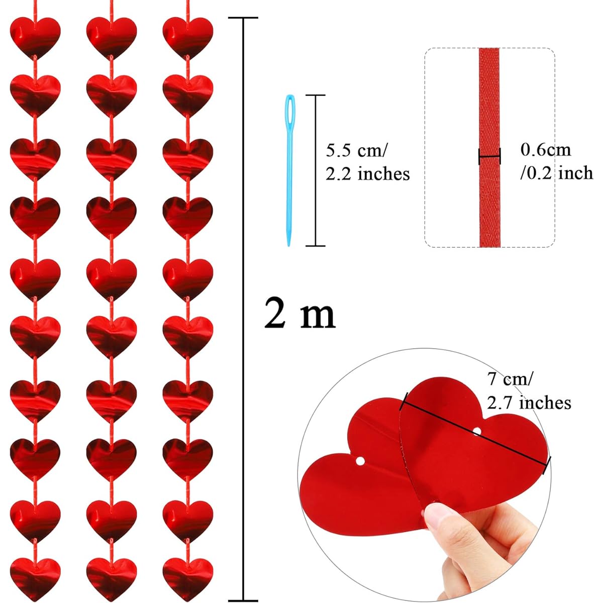 Aneco 120 Pieces Red Heart Garland, Heart Hanging String, No DIY Required, Heart Hanging Banner for Valentine's Day/Wedding/Anniversary/Birthday Party Decorations