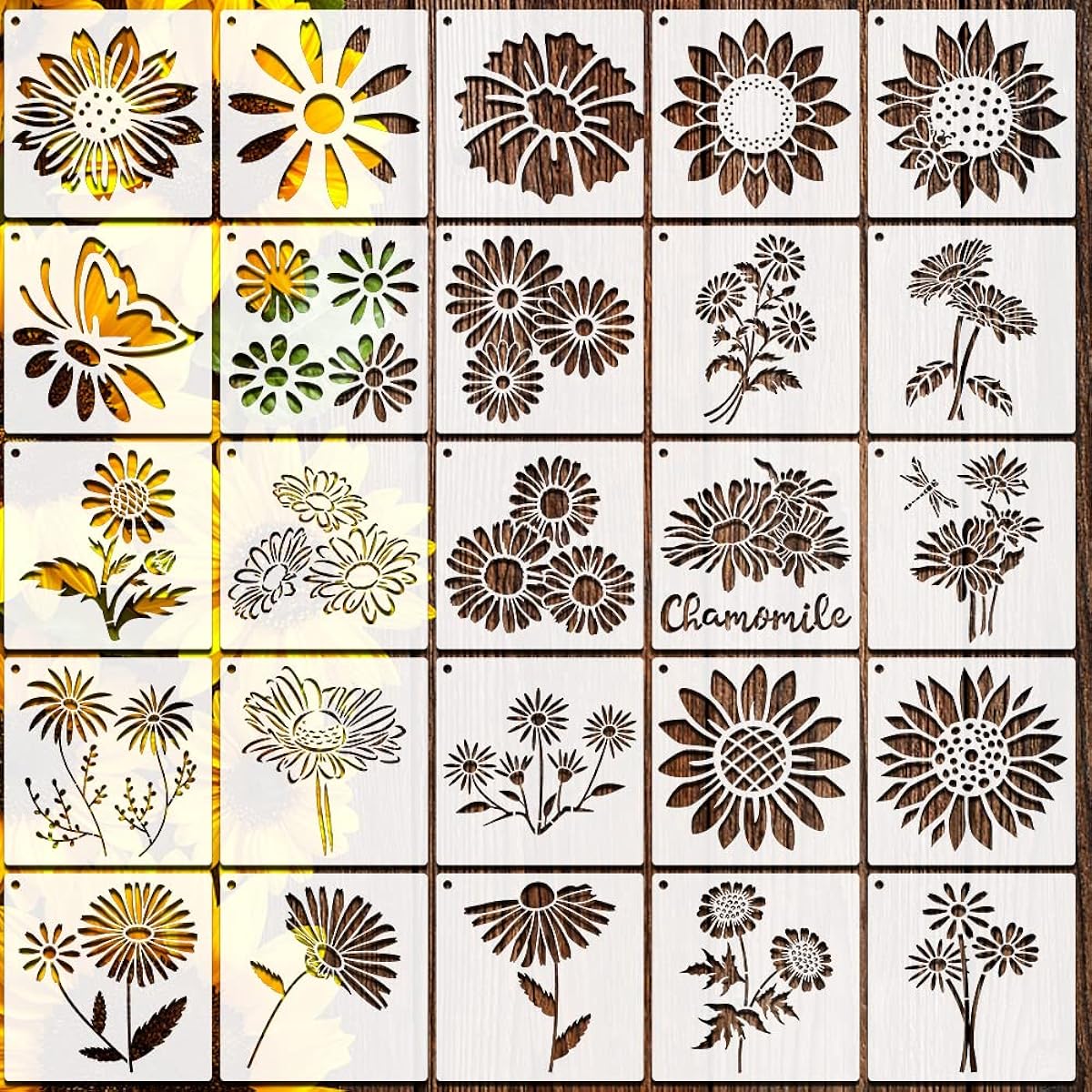 25pcs Chrysanthemum Flower Stencils Flower Leaf Painting Stencils Reusable Daisy Flower Stencils Plastic Art Drawing Templates DIY Crafts Botanical Stencils for Wood Wall Door Canvas Home Decoration