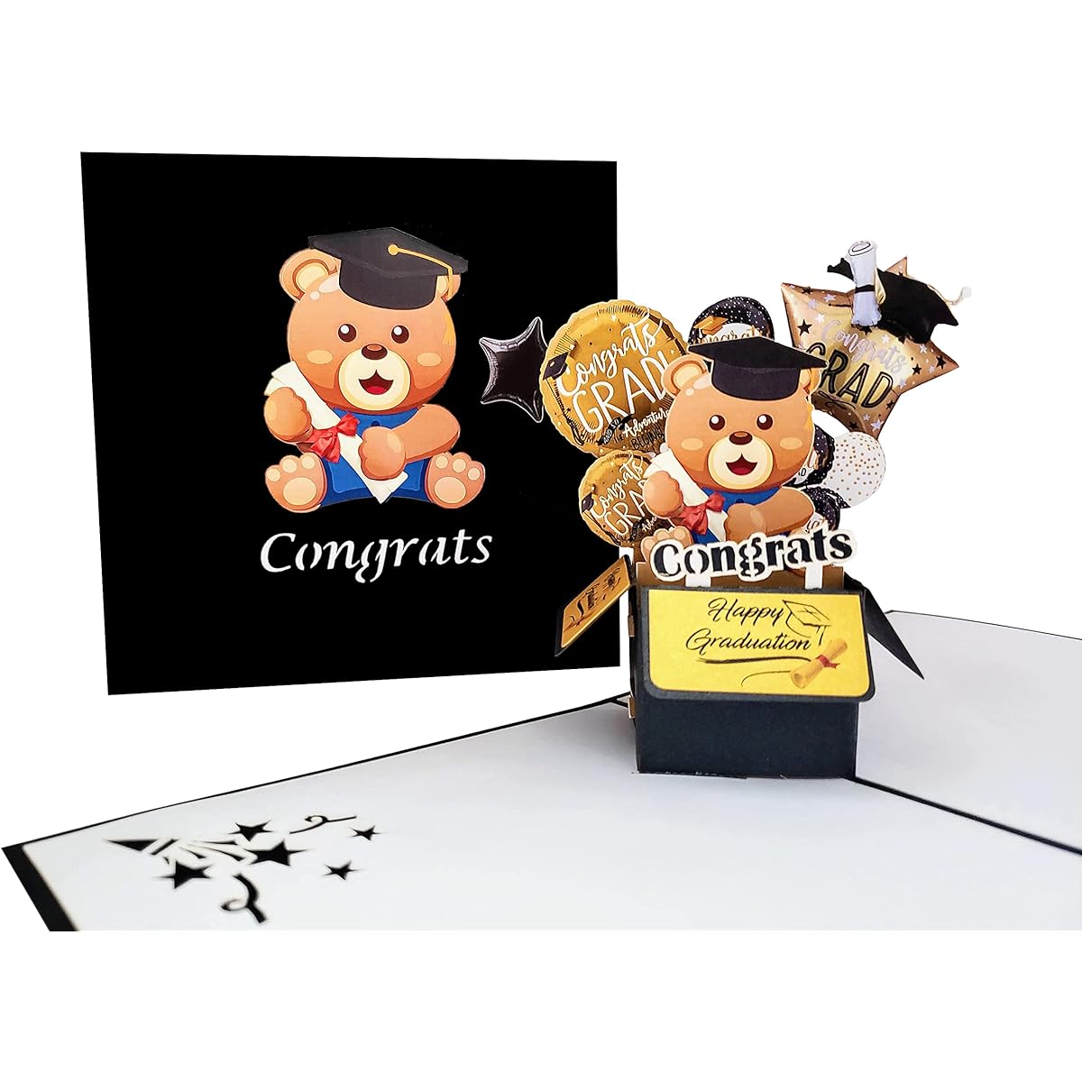 iGifts And Cards Graduation Bear Party Box Pop Up Greeting Cards - Congratulations, Celebration, Achievement, Goal, Success, Diploma, College, Hard Work, Unique, Fun