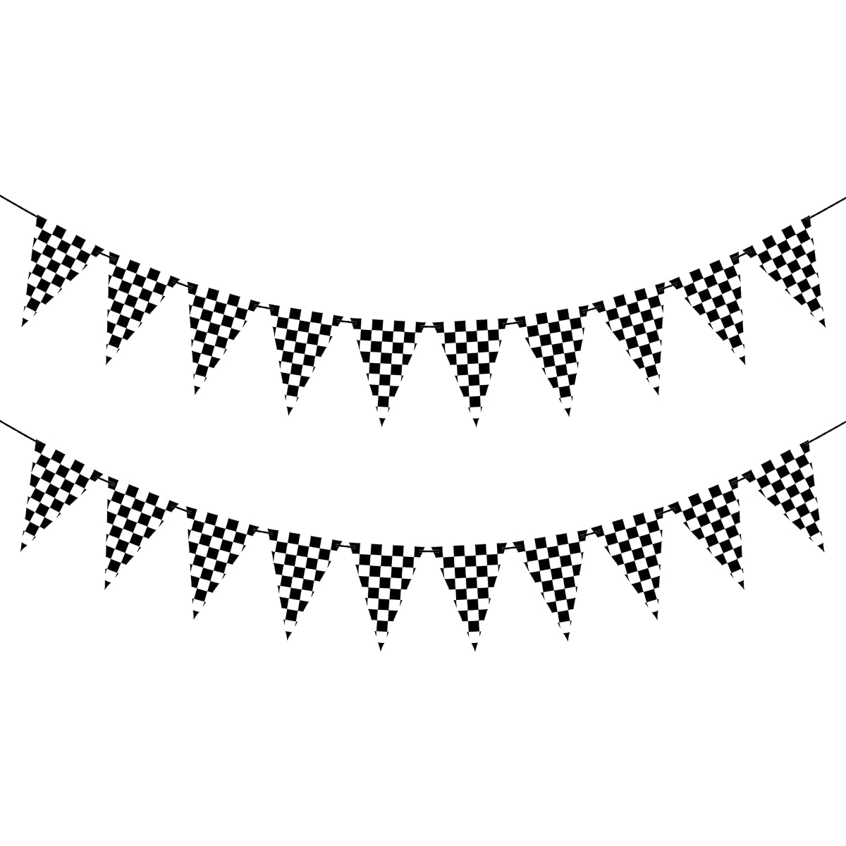 VILIFEVER 2 Pieces Black and White Checkered Flag Banner, Double Sided Checkered Pennant Banner, Racing Party Decorations, Race Car, Baby Shower, Birthday Party Supplies