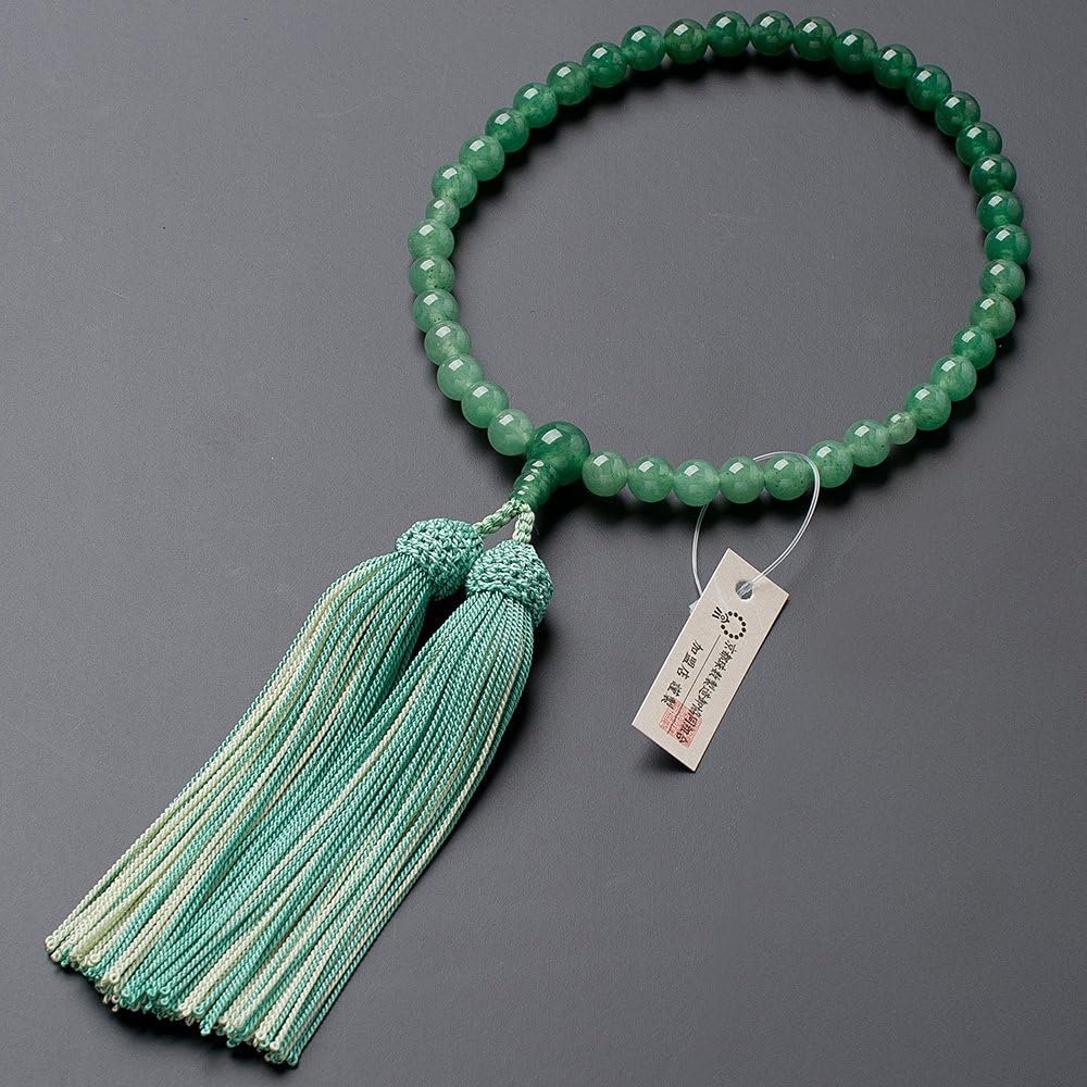 [Buddhist Altar Shop Takita Shoten] Kyoto Prayer Beads for Women, Indian Jade, Gradient, 7mm Beads, Pure Silk Tassel, Bead Bag Included, Can Be Used by All Sects, Certificate Included