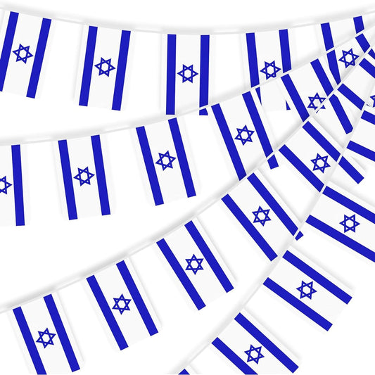 32ft 38pcs Rectangle Israel Flag Pennant Banners - Mini Israel String Banner Flags Blue White Flag Banners for Indoor/Outdoor/National Day Pride Israel Themed Festival Party Decorations