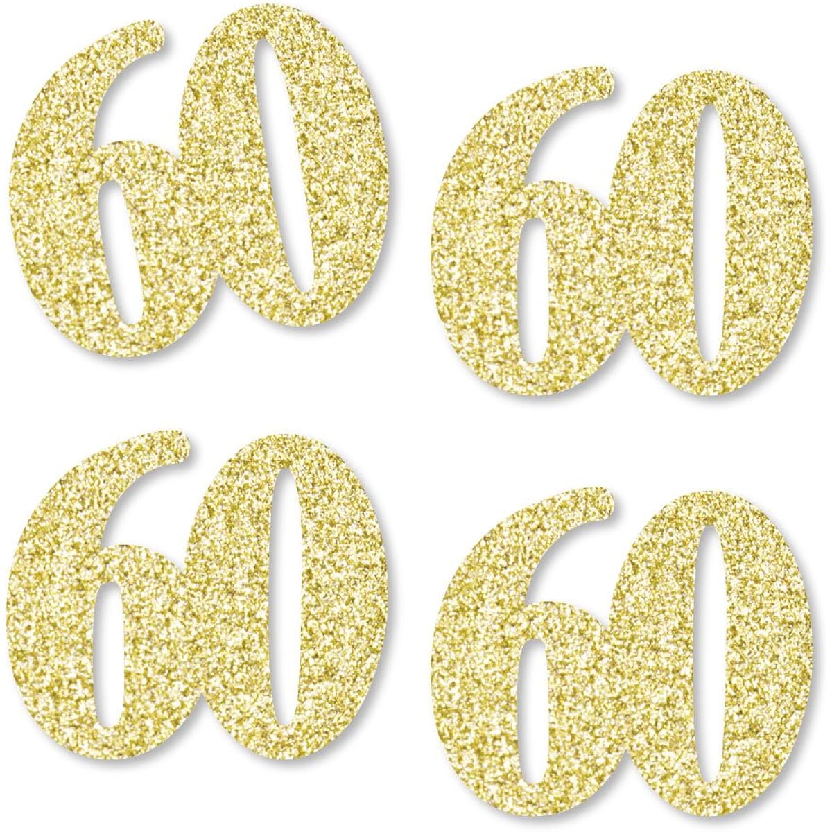 Gold Glitter 60 - Smudge-Free Real Gold Glitter Cut-Out Numbers - 60th Birthday Party Confetti - Set of 24