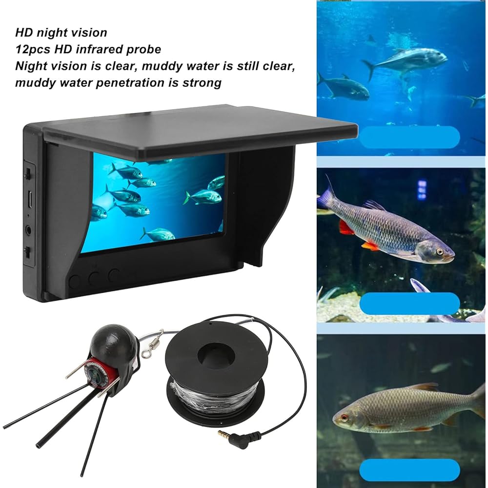 Underwater Fishing Camera, Portable IP68 Waterproof Fish Finder, 4.3 Inch TN Screen Fishing Camera with 12 Night Vision Lights, 10000mAh Rechargeable Battery (30m / 32.8 Yards US Plug)