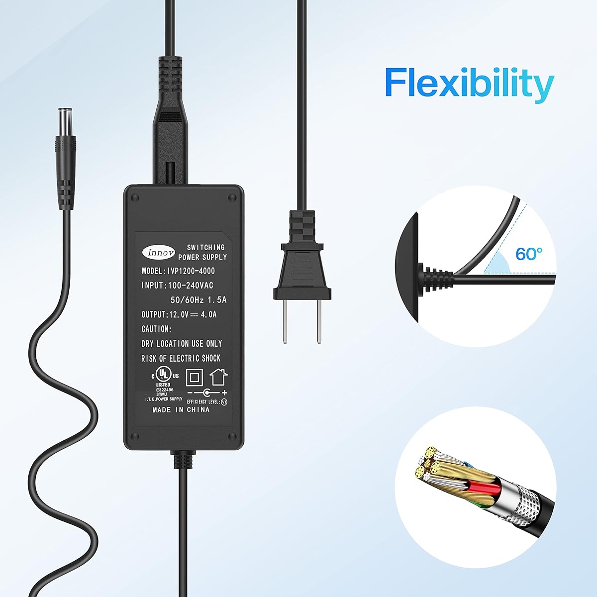 12V 4A Power Adapter Wall AC Home Adapter Charger Power Cord Compatible with Snailax, Nekteck, Comfier Back/Foot Massager 1.8M Power Cable