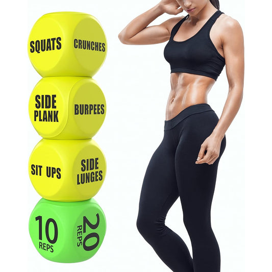 Skywin Workout Dice - 2 Pack Yellow Fun Exercise Dice for Solo or Group Classes, 6 Sided Foam Fitness Dice, Great Dynamic Exercise Equipment