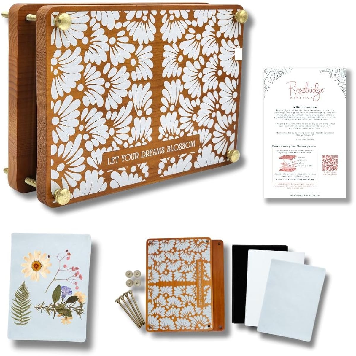 Flower Press - Craft Kit with 15 Reusable Liners, Foam Inserts and More - Lightweight and Durable Flower Preservation Kit - Mexican Talavera Inspired Pressed Flower Art - Flower Press Kit for Kids