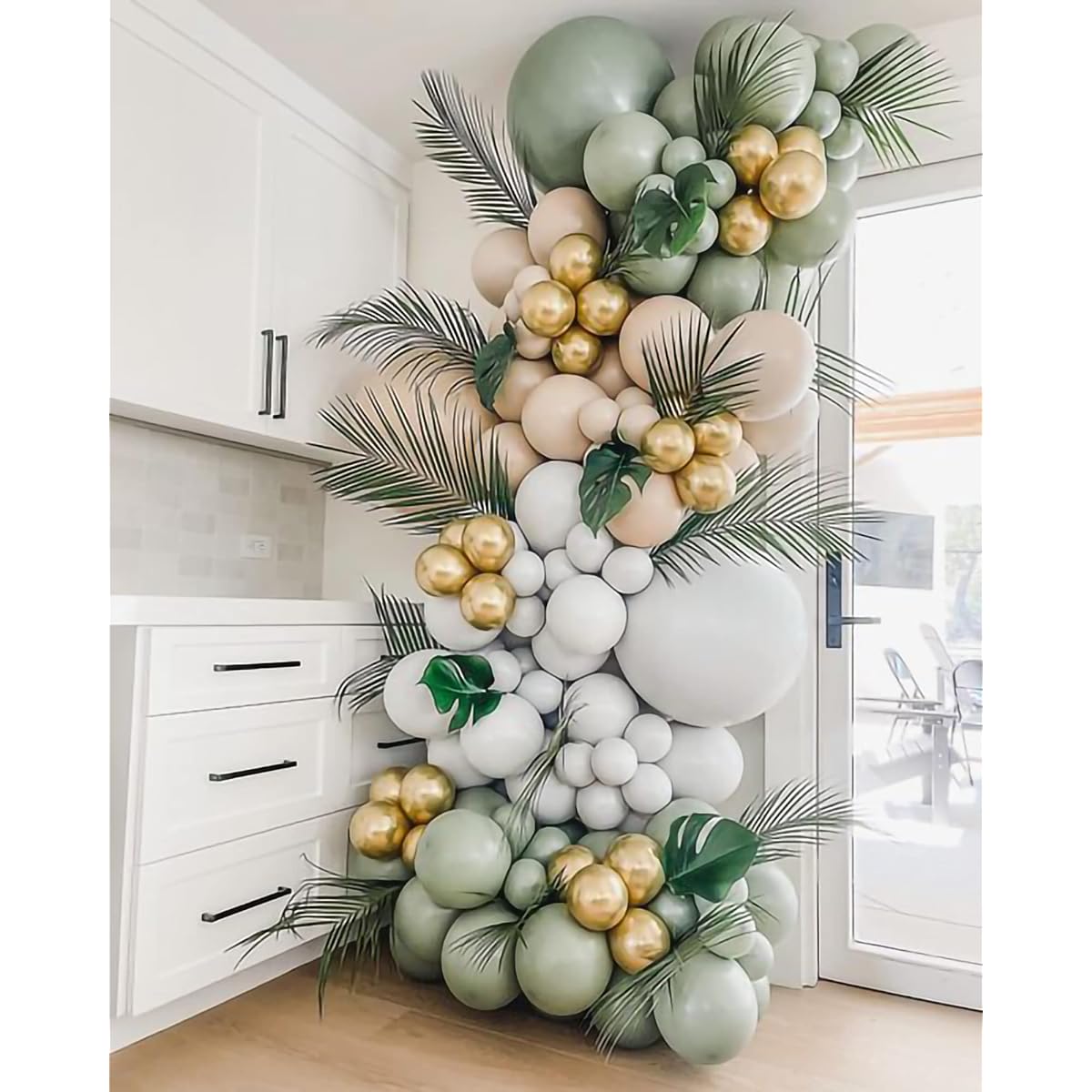 Woaipati Retro Avocado Green Balloon Garland Arch Kit with Baby Blue Balloons, Olive Balloons and Gold Metallic Chrome Latex Balloons Set for Wedding Birthday Balloons Baby Shower Decorations