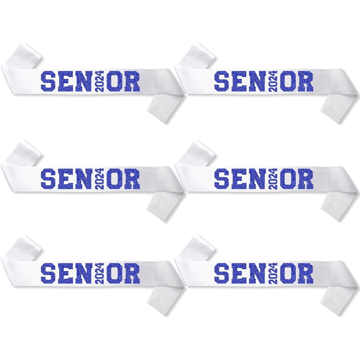 Senior 2023 Satin Sash with Blue Glitter Letters 6pcs - 2023 Graduation Gift - Senior Cheer Sash - Cheerleader Sash - Class Competition Sash