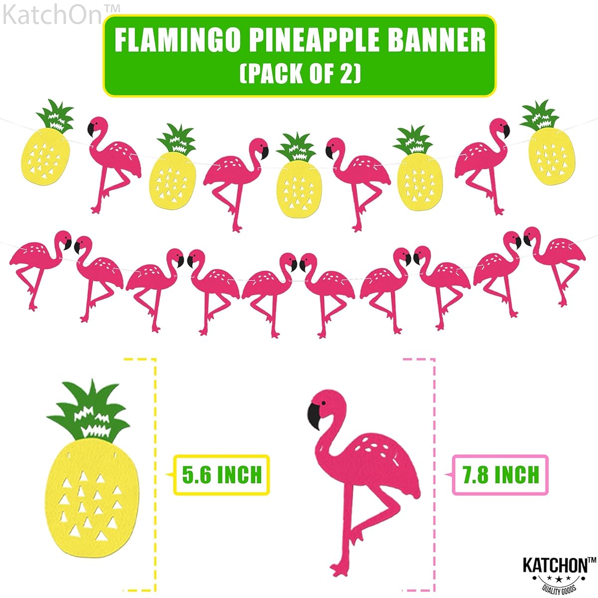 FLAMINGO and PINEAPPLE BANNER GARLAND - No DIY Required, 2 Pack Felt Banner Flamingo Party Supplies Pineapple Party Decor for Hawaiian Luau Party Supplies Beach Summer Tropical Party Theme