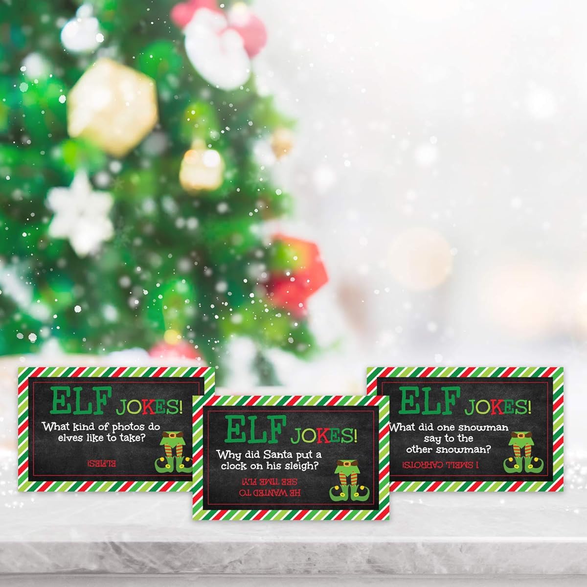 Pink Pixie Studio 24 Elf Holiday Jokes - Fun Festive Everyday Activities for Magical Elves, Lunchbox Notes, Santa North Pole Decorations, Holiday Traditions, Christmas Magic Props for Kids