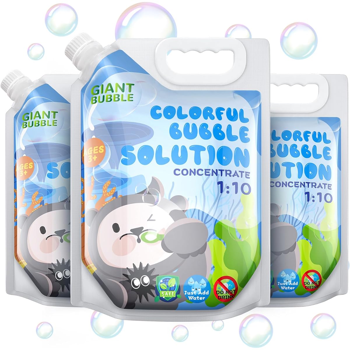 Kid Odyssey 2023 Bubble Solution Bulk 8oz Concentrated Bubble Liquid Refill (Up to 1.6 Gallon) Exclusive Purse Design One-Step Dilution for Kids Toddlers (3 Pack)