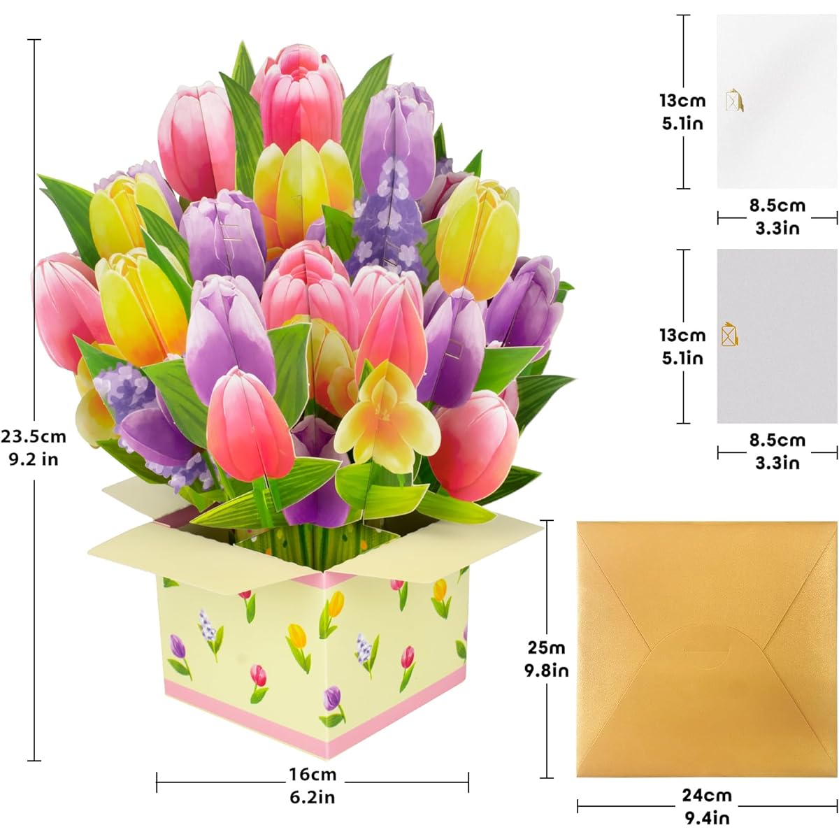 GREETING ART Pop Up Card 9.25 Inch Forever Flower Bouquet 3D Pop Up Greeting Card Tulip Bouquet Pop Up Card Wife Anniversary Card Valentine's Day Card Thank You Card Flower 3D Card