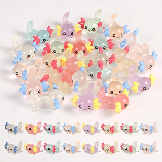 48pcs Mini Resin Axolotl Miniature Figures Glow in the Dark Resin Figurines Fun Small Animal Figurines DIY Crafts Garden Fairy Landscape Dollhouse Ornaments Potted Plants Decoration