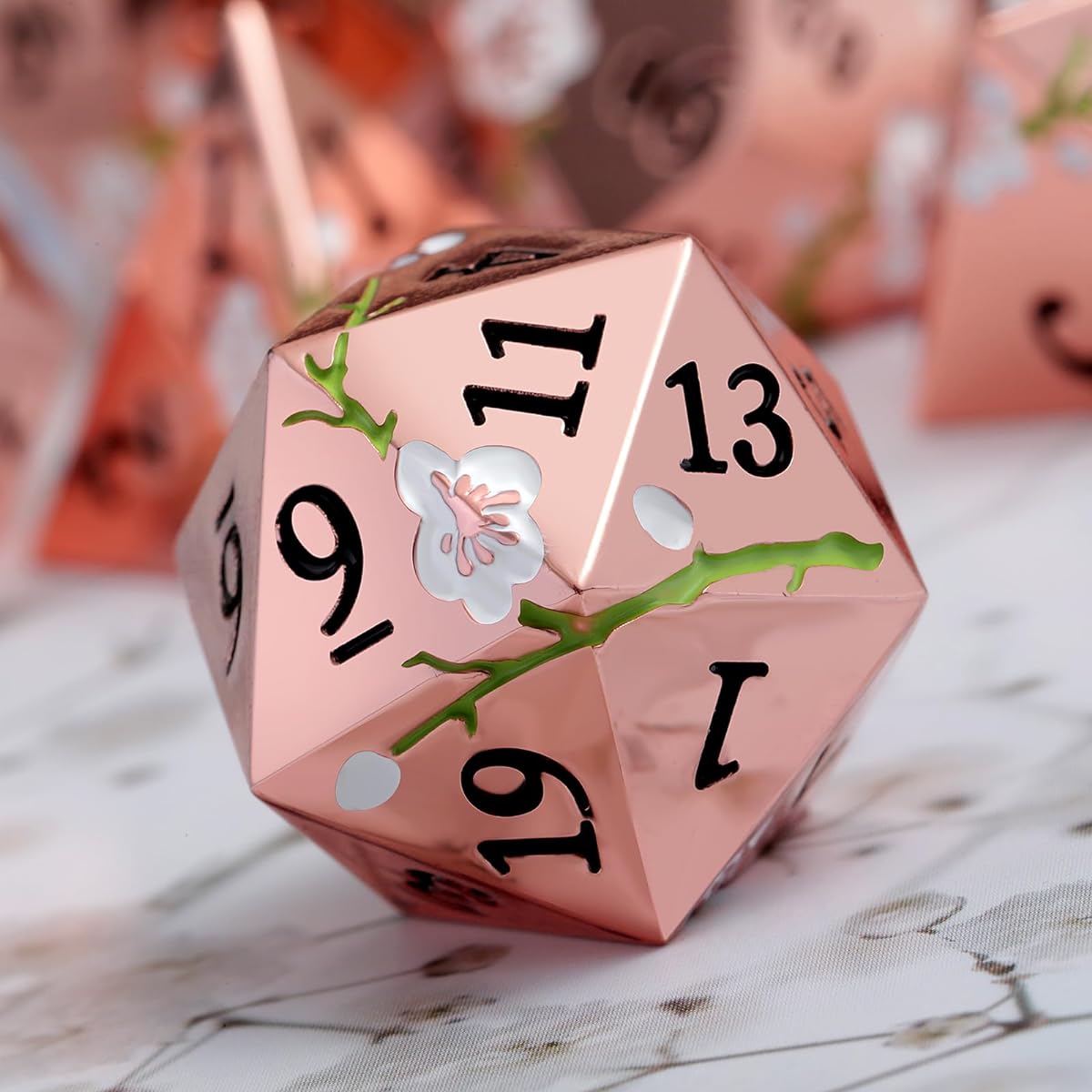 DNDND Metal Dice Set D&D 7pc Flower Metallic DND Dice Set with Huge Gift Case for Dungeons and Dragons Tabletop Game (Gold and White Flower)