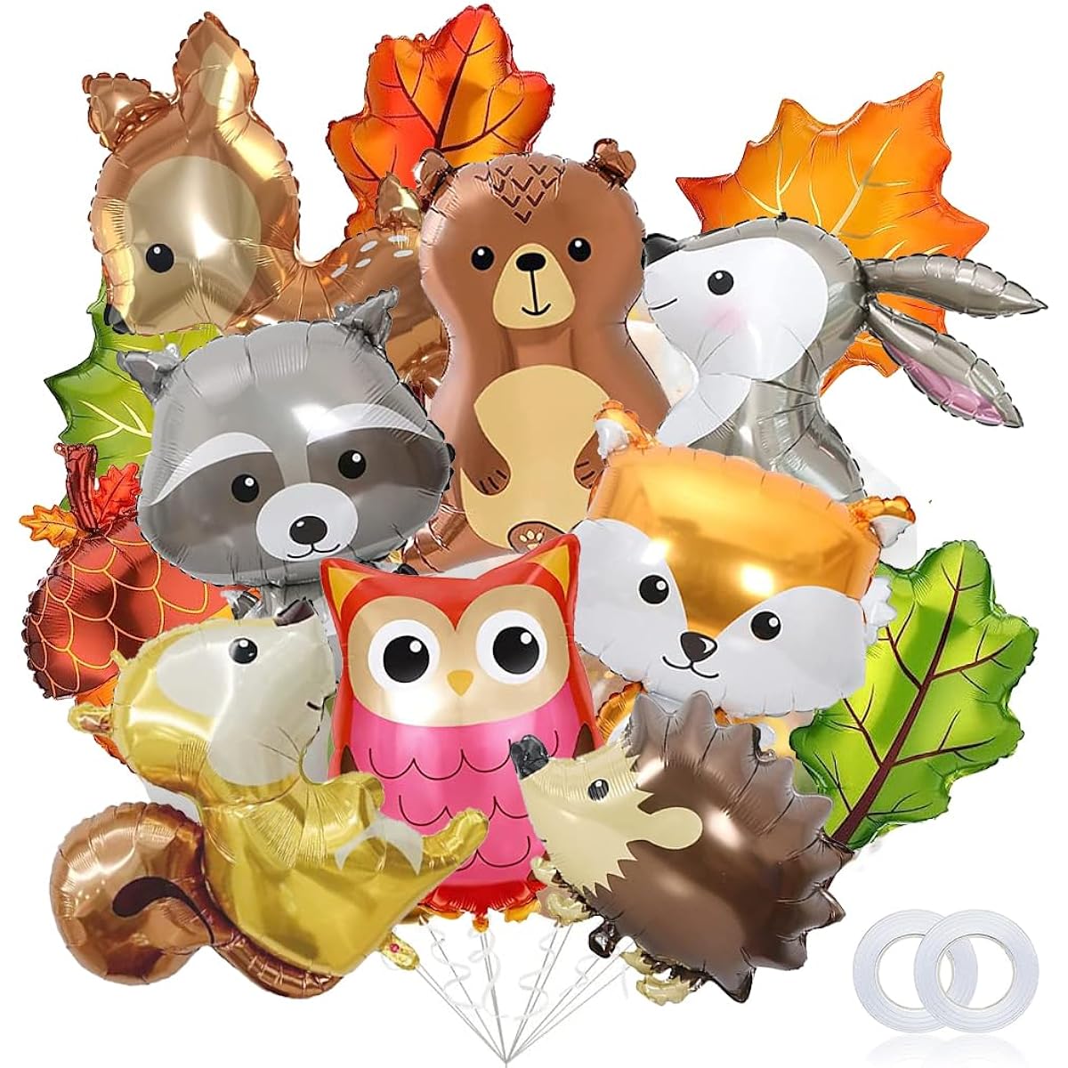 13 Woodland Animal Balloons, Woodland Animal Foil Mylar Balloons for Woodland Theme Baby Shower Birthday Party Decorations