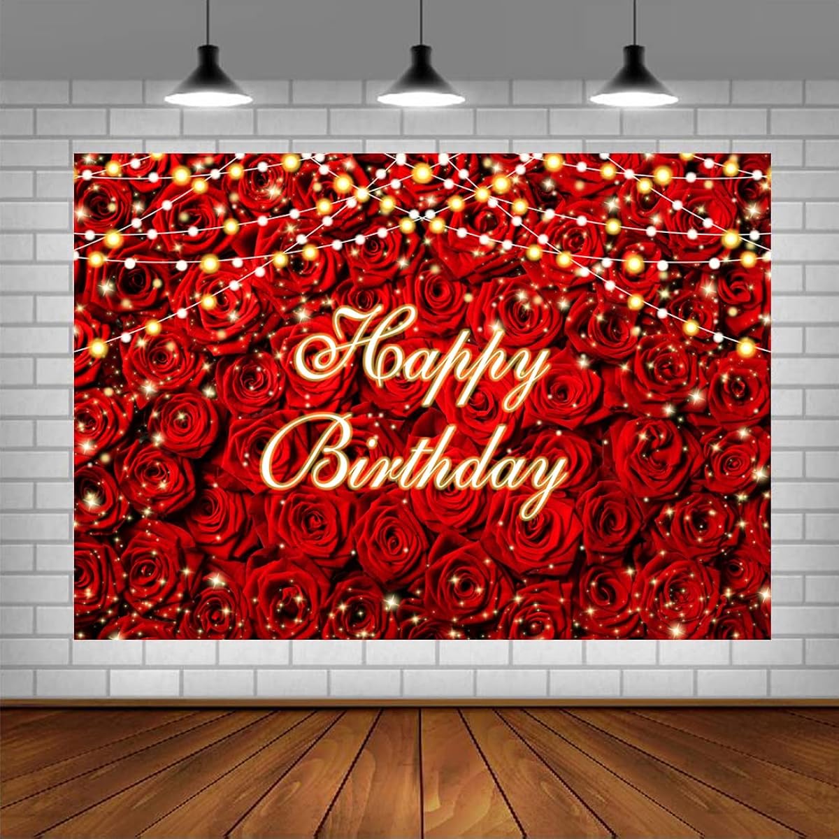 Lofaris Red Rose Flower Happy Birthday Backdrop Rose Flower Wall Adult Women Birthday Backdrop Sweet 16 Year Old Happy 30 Year Old 40 Year Old 50th Birthday Party Supplies Studio Booth Props 5x3ft